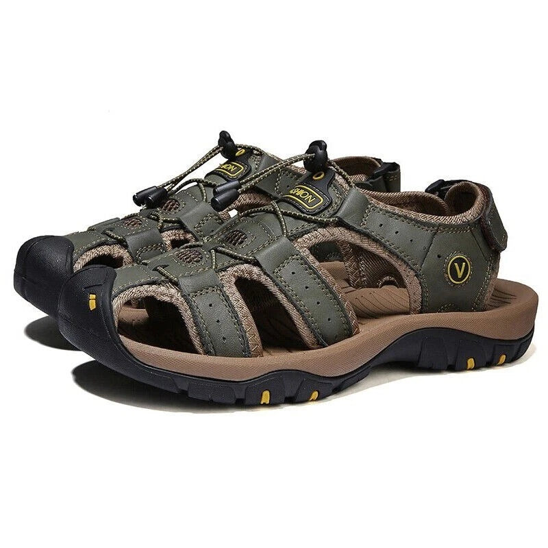 Summer Men's Leather Sandals Closed Toe Beach Nonslip Outdoor Sport Hiking Shoes
