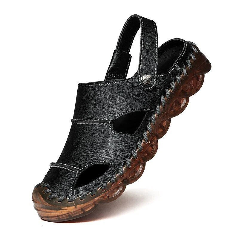 Outdoor Summer Men Sandals Genuine Leather Casual Shoes Slip-on Beach Slippers