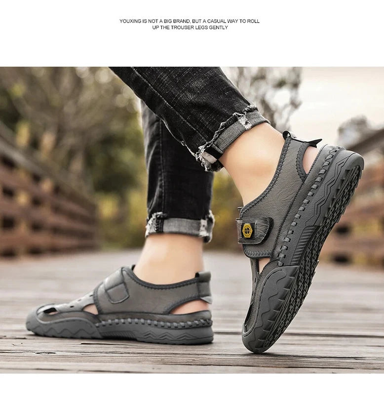 Classic Summer Large Size Men's Sandal Leather Slippers Breathable Beach Sandals