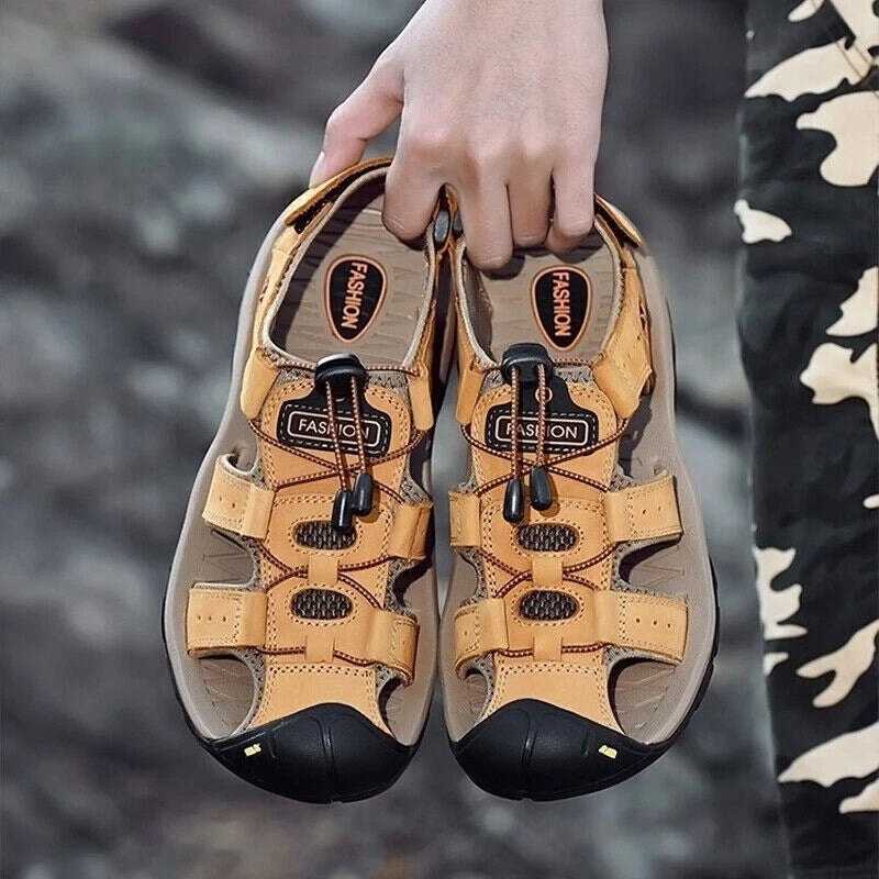 Summer Men's Leather Sandals Closed Toe Beach Nonslip Outdoor Sport Hiking Shoes