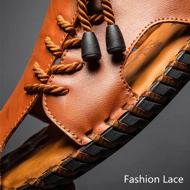 Casual Summer Mens Genuine Leather Sandals Sports Beach Shoes Soft Slippers Size