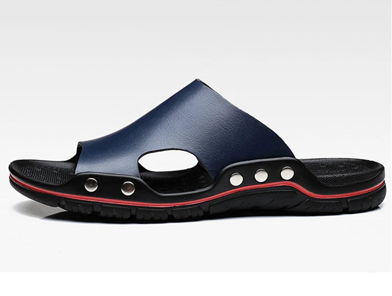 New Mens Leather Casual Sandals Beach Shoes Anti-slip Flat Slippers US Size 11.5