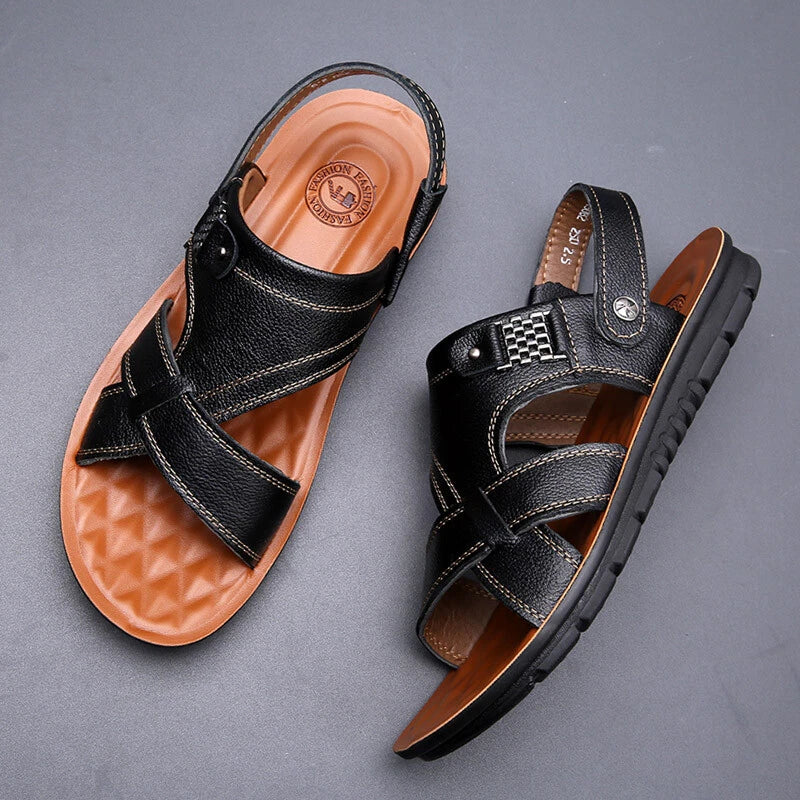 Men   Leather Sandals Casual Sports Beach Shoes Soft Home Slippers