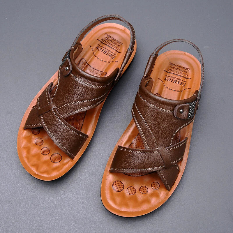 Men   Leather Sandals Casual Sports Beach Shoes Soft Home Slippers