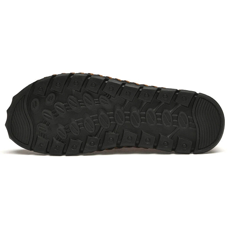 Summer Men Leather Sandals Outdoor Leather Soft Walking Beach Slippers