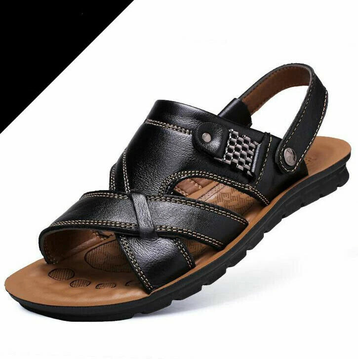 Summer Men's Leather Sandals Adjustable Casual Slippers Beach Holiday Shoes Size