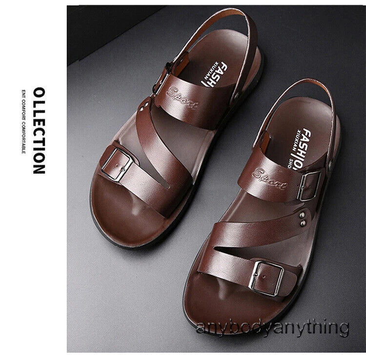 Beach Sandals Leather Roman for Men Shoes Summer Non-slip Outdoor Slippers Size
