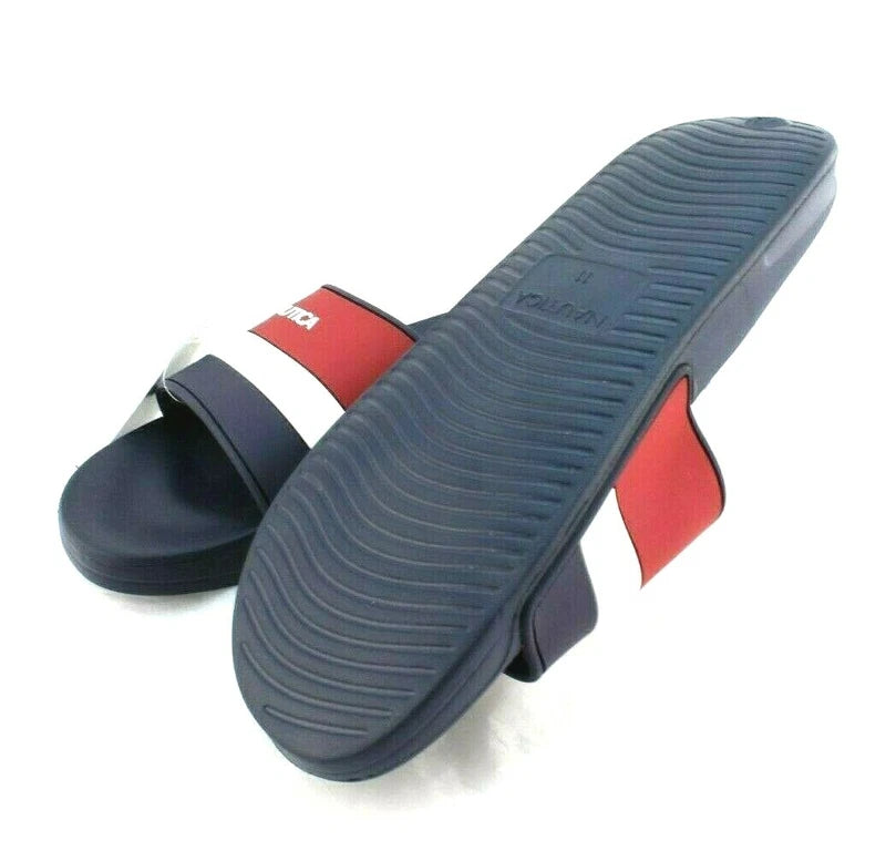 New NAUTICA Filton Size 12 Navy Blue, Red & White Slide Men's Sandals