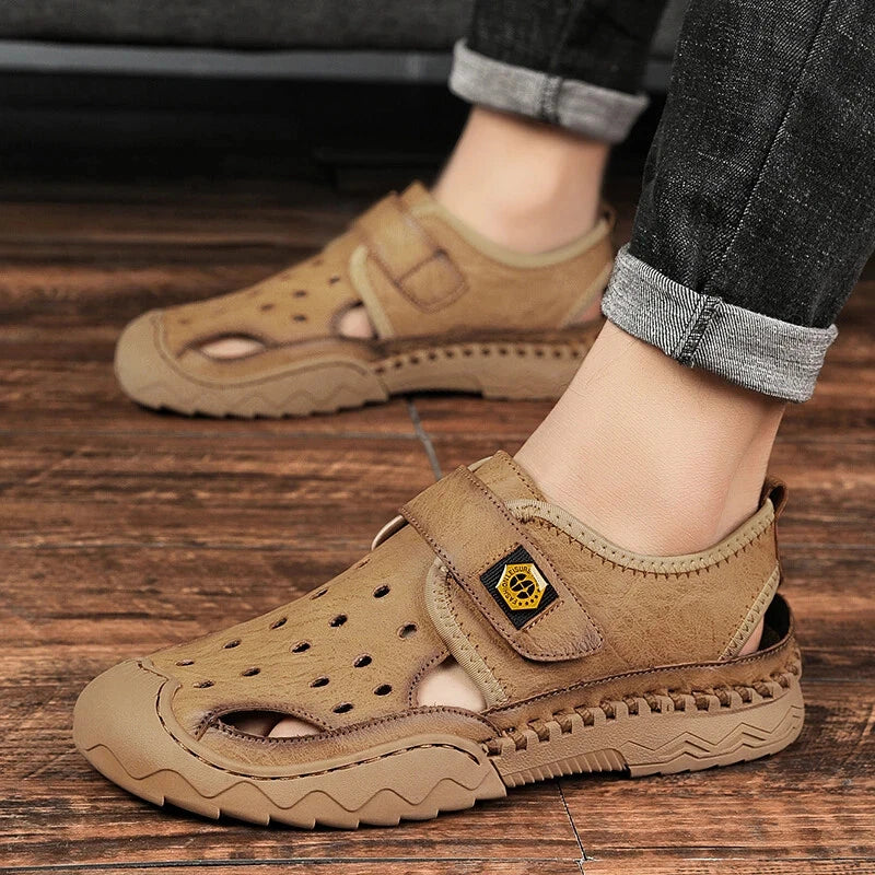 Classic Summer Large Size Men's Sandal Leather Slippers Breathable Beach Sandals