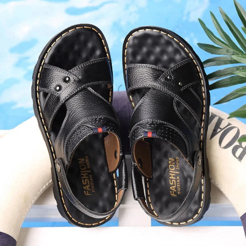 Summer Men Leather Sandals Genuine Leather Non-slip Men Shoes Slippers