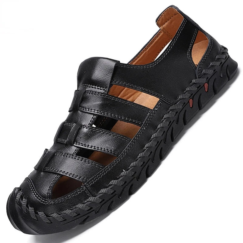 Men's Sandals Summer Soft Genuine Leather Flat Roman Sandals Beach Slippers