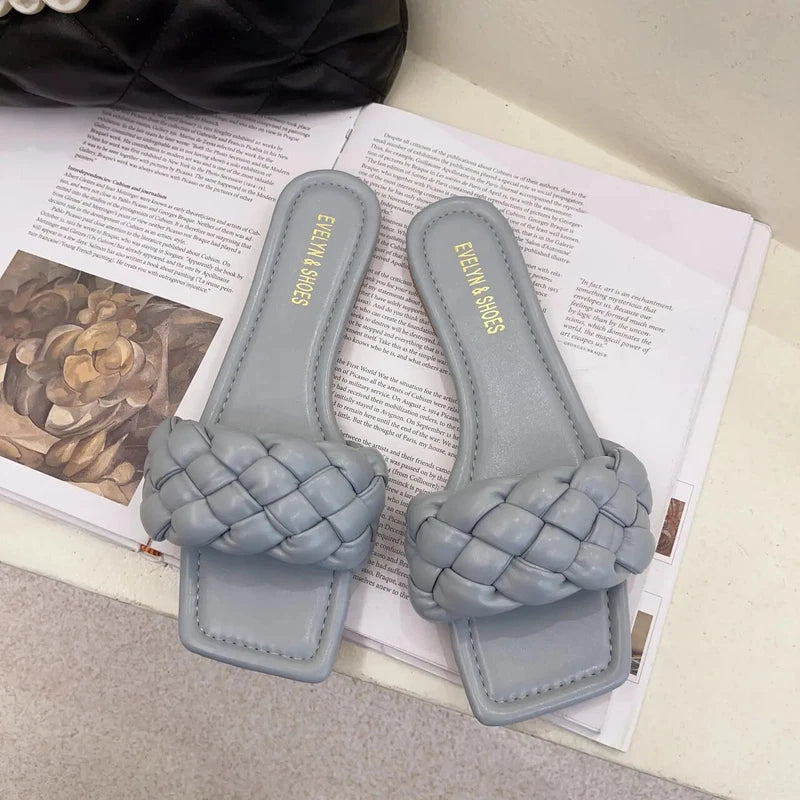 Summer Women Head Flat Bottom Woven in-line Women's Beach Sandals/slippers