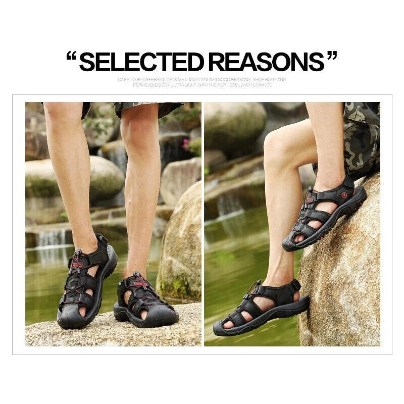 Summer Men's Leather Sandals Closed Toe Beach Nonslip Outdoor Sport Hiking Shoes