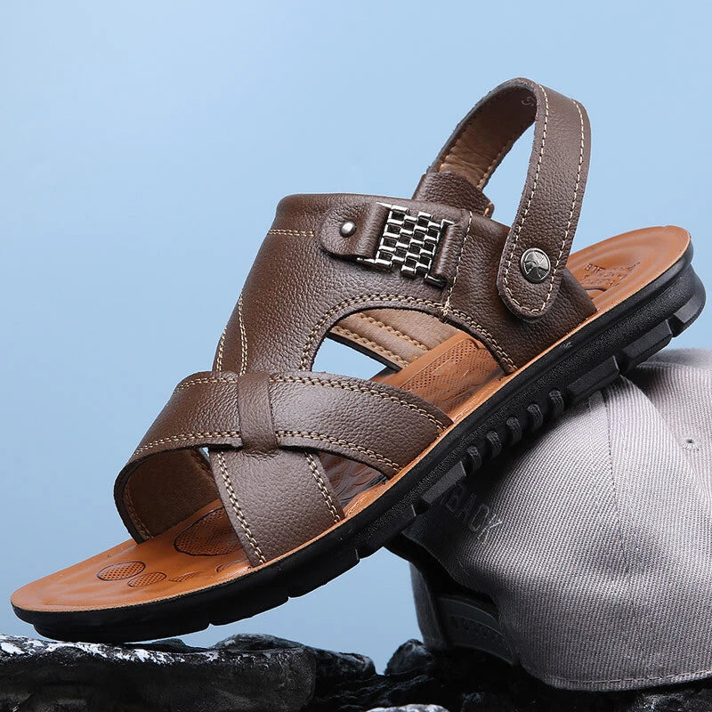 Men   Leather Sandals Casual Sports Beach Shoes Soft Home Slippers