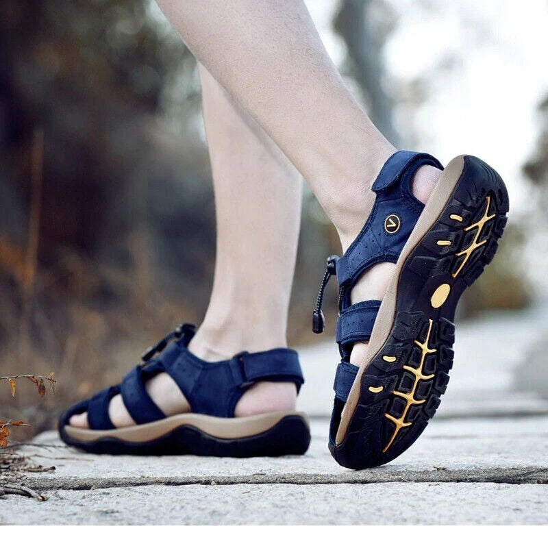 Summer Men's Leather Sandals Closed Toe Beach Nonslip Outdoor Sport Hiking Shoes