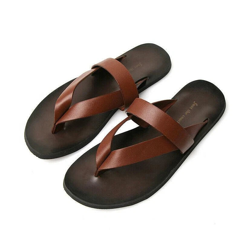 Men's Fashion Beach Outdoor Leather Summer Sandals with Straps Non-Slip Slippers