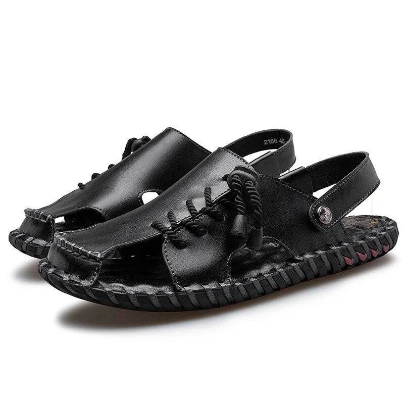 Casual Summer Mens Genuine Leather Sandals Sports Beach Shoes Soft Slippers Size