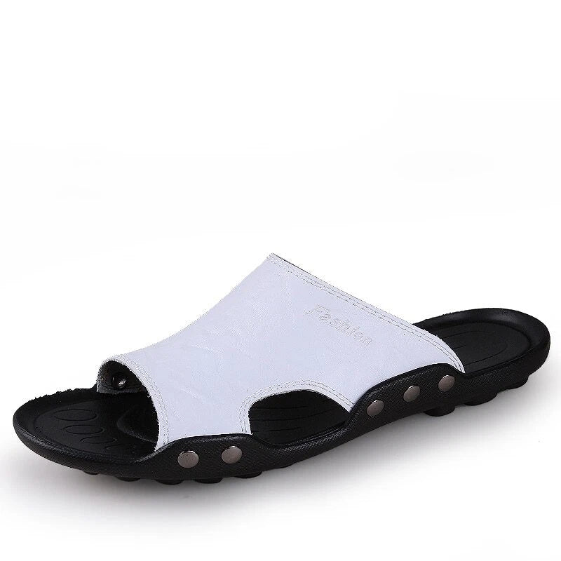 Genuine Leather Sandals Mens Slippers Flip Flops Beach Male Men Casual Open Toe