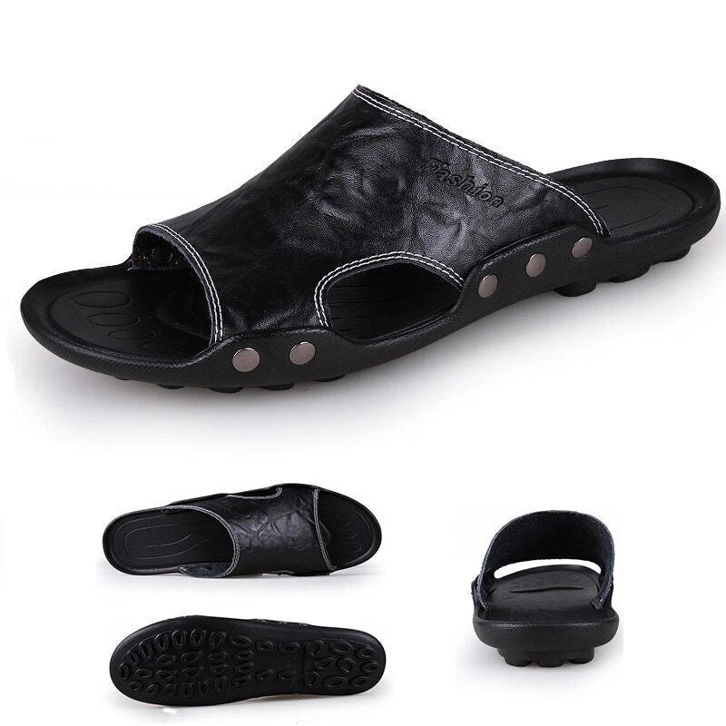 Genuine Leather Sandals Mens Slippers Flip Flops Beach Male Men Casual Open Toe