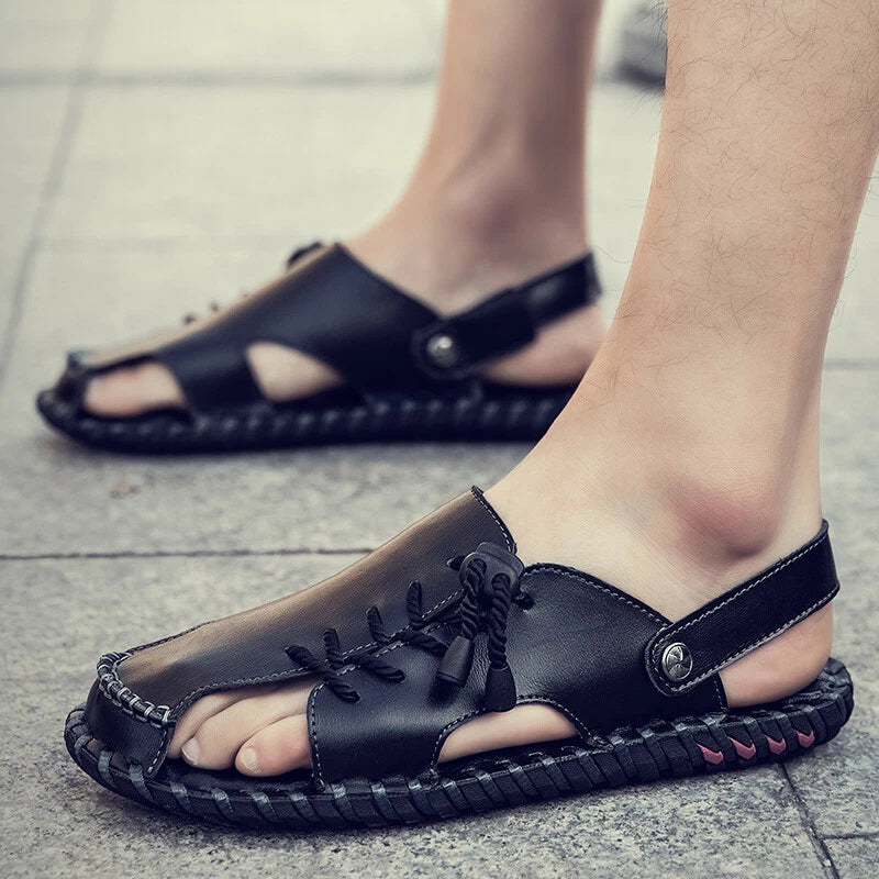 Casual Summer Mens Genuine Leather Sandals Sports Beach Shoes Soft Slippers Size