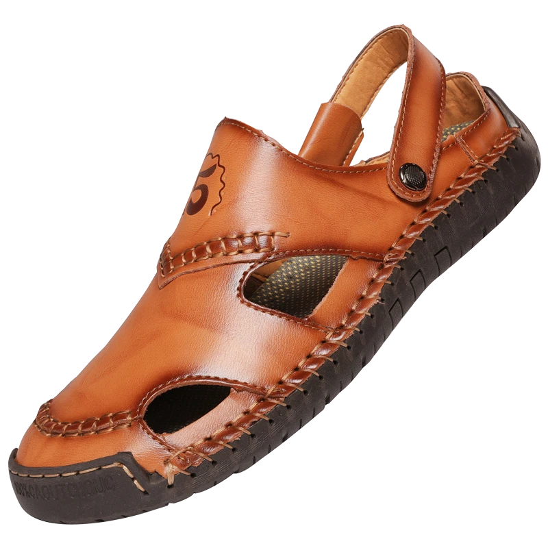 Men Sandals Genuine Leather Handmade Casual Slippers Outdoor Beach Roman Sandals