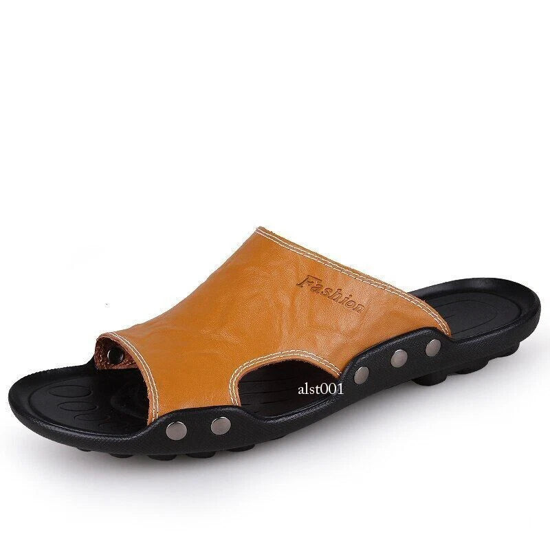 Genuine Leather Sandals Mens Slippers Flip Flops Beach Male Men Casual Open Toe