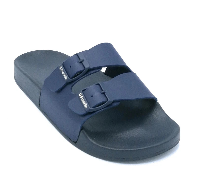 Dr Franklin IVK 17901 Rubber Beach Sandals Blue Double Buckle