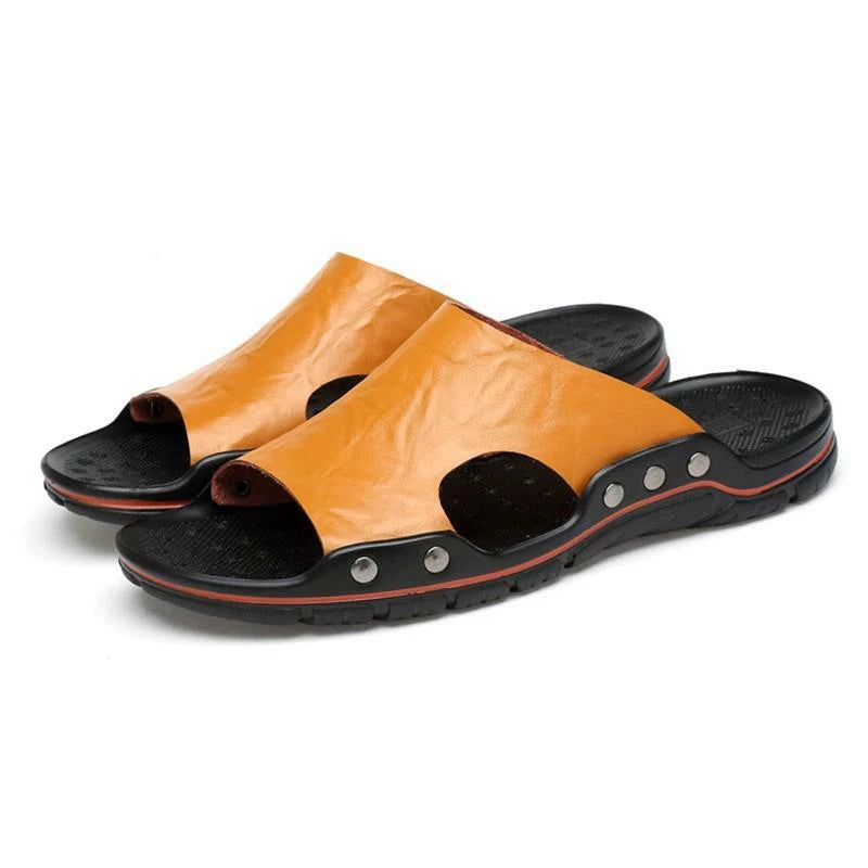 Men Sandals Leather Slippers Flip Flops Fashion Beach Slides Outdoor Plus Size