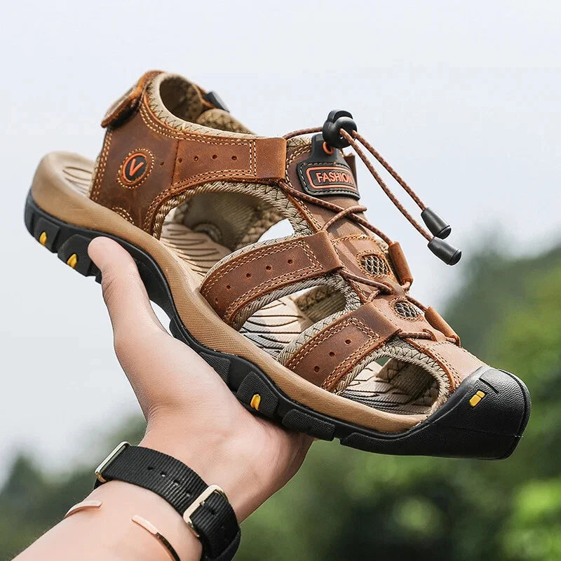 Summer Men Leather Casual Shoes Breathable Outdoor Beach Slippers Fashion Sandal
