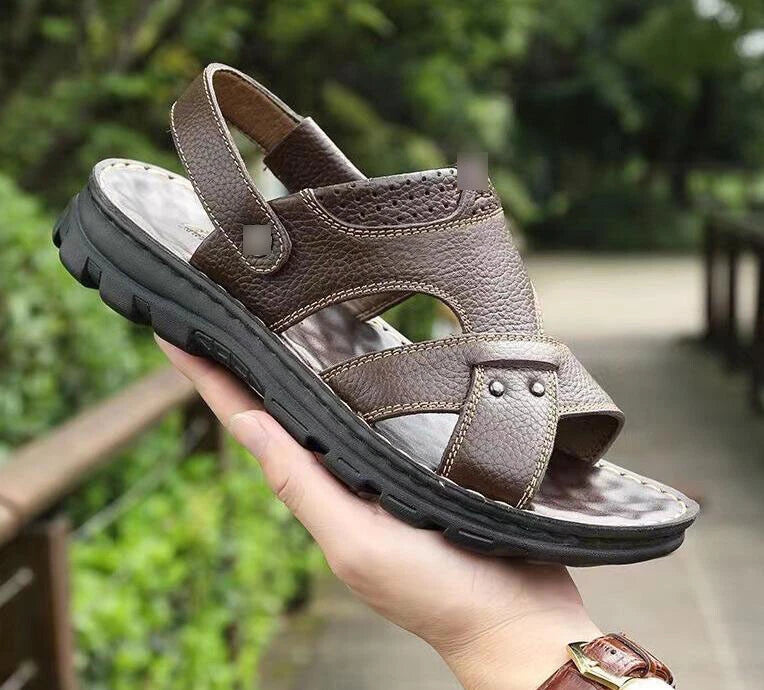 New Outdoor Faux Leather slippers Beach Flip Flops Men's Shoes Sandals Summer