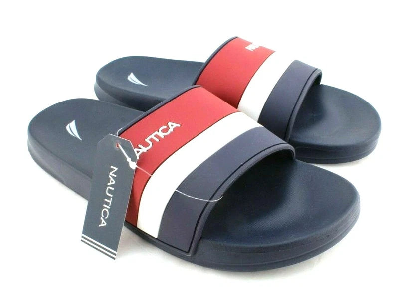 New NAUTICA Filton Size 12 Navy Blue, Red & White Slide Men's Sandals