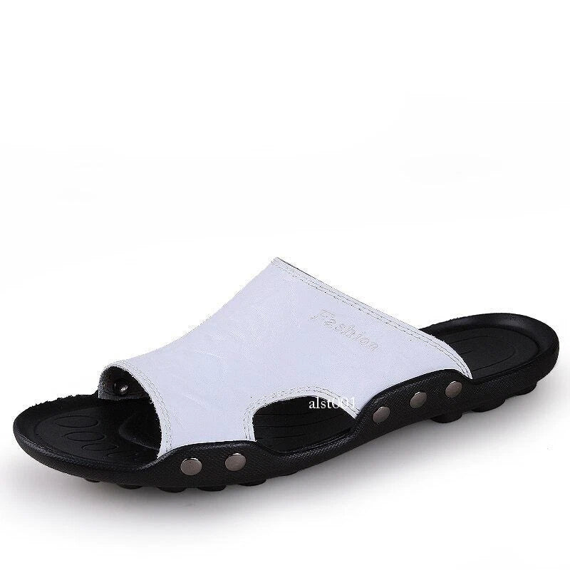 Genuine Leather Sandals Mens Slippers Flip Flops Beach Male Men Casual Open Toe