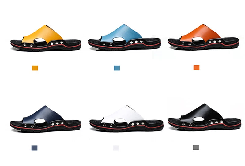 New Mens Leather Casual Sandals Beach Shoes Anti-slip Flat Slippers US Size 11.5