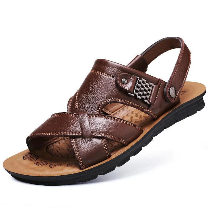 Summer Men's Leather Sandals Adjustable Casual Slippers Beach Holiday Shoes Size