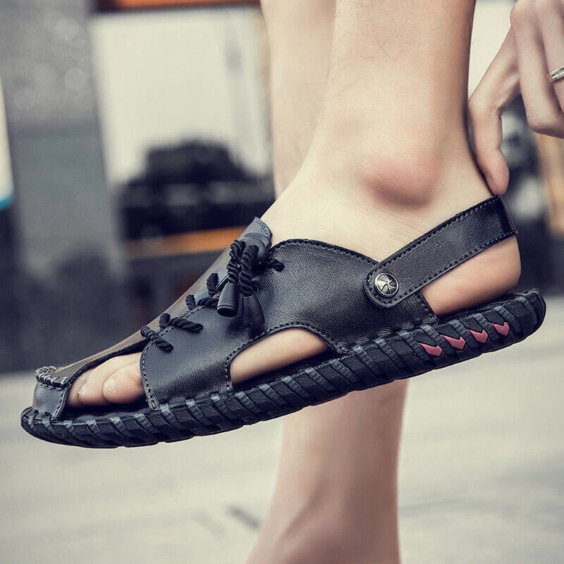 Mens Sports Soft Slippers Genuine Leather Beach Summer Shoes Casual Sandals