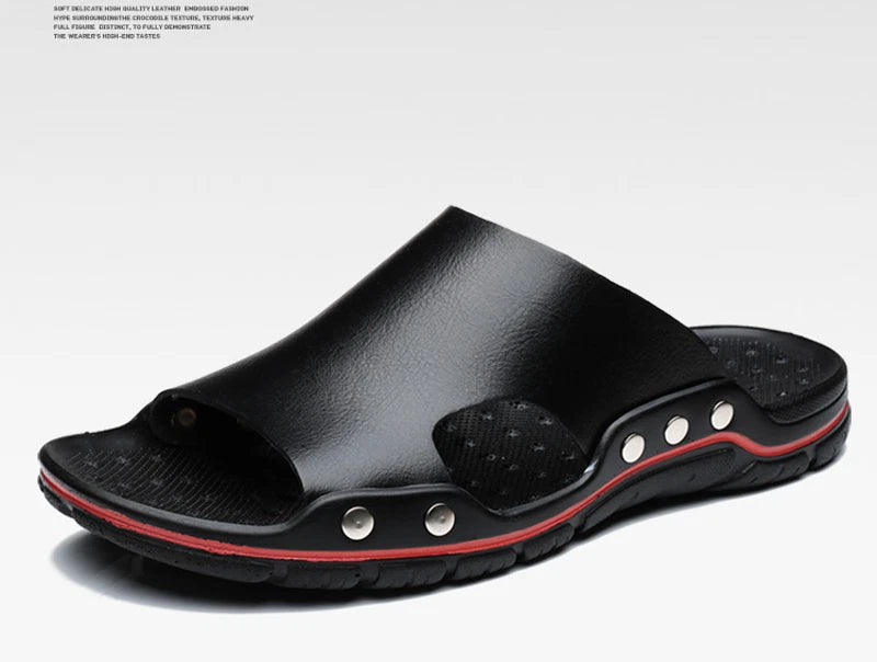 New Mens Leather Casual Sandals Beach Shoes Anti-slip Flat Slippers US Size 11.5