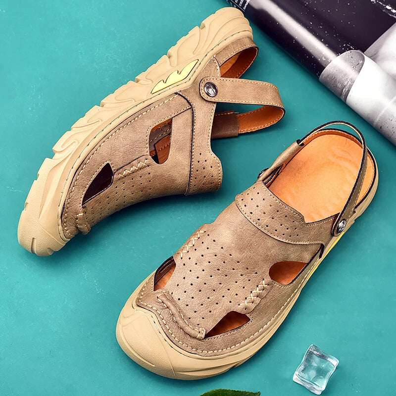 Summer Men Casual Sandals Genuine Leather Handmade Breathable Beach Slippers