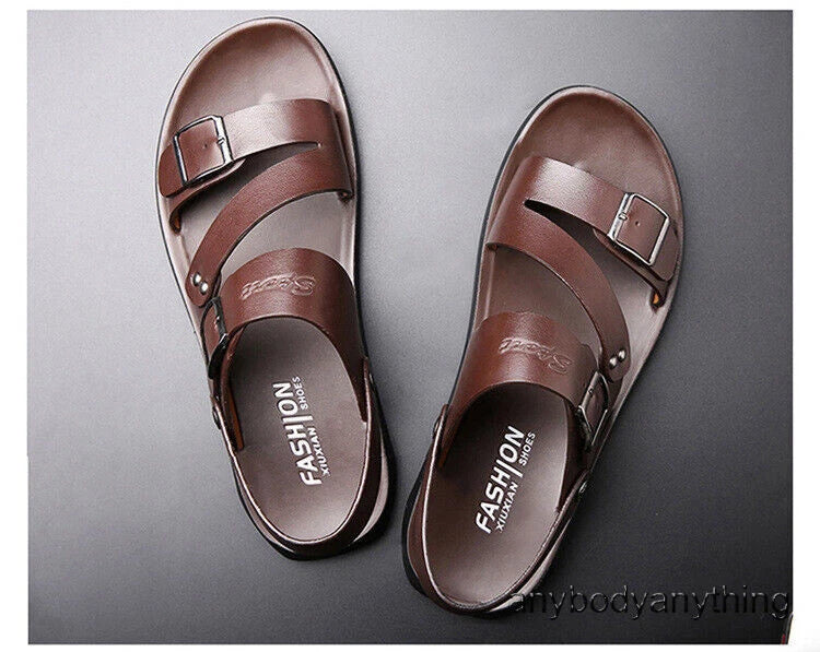 Beach Sandals Leather Roman for Men Shoes Summer Non-slip Outdoor Slippers Size