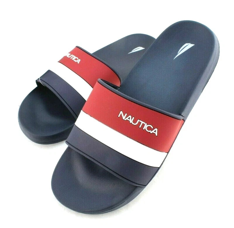 New NAUTICA Filton Size 12 Navy Blue, Red & White Slide Men's Sandals