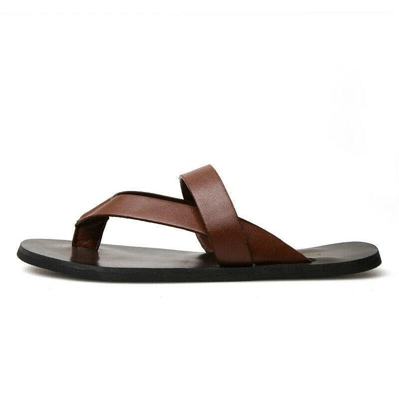 Men's Fashion Beach Outdoor Leather Summer Sandals with Straps Non-Slip Slippers