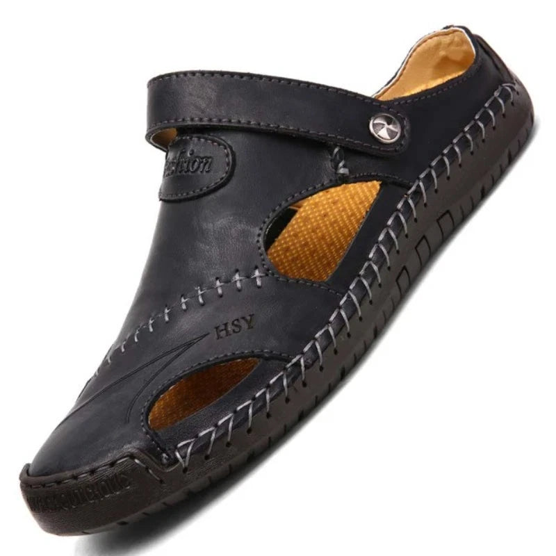 Sandals Man Summer 2025 Leather Slides Breathable Rome Male Outdoor Beach