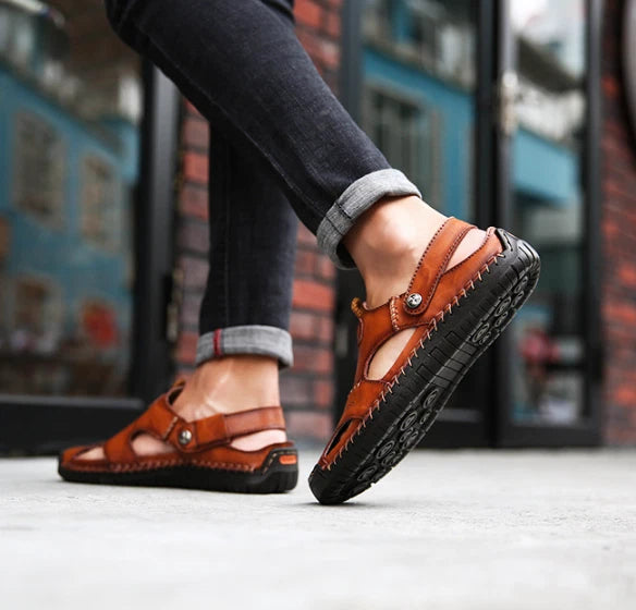 Summer Men Flat Non-slip Leather Sandals Casual Sports Beach Shoes Soft Slippers