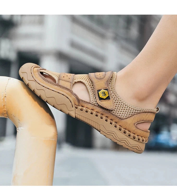 Classic Summer Large Size Men's Sandal Leather Slippers Breathable Beach Sandals