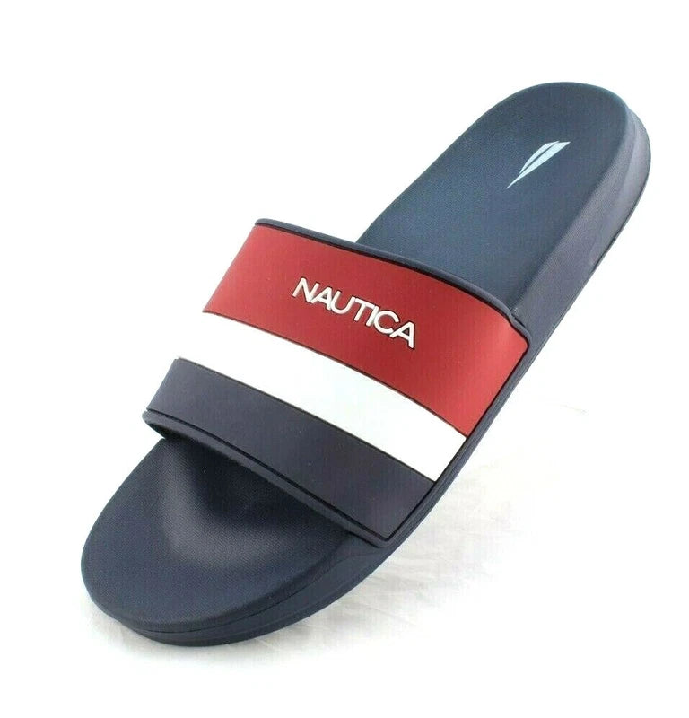New NAUTICA Filton Size 12 Navy Blue, Red & White Slide Men's Sandals