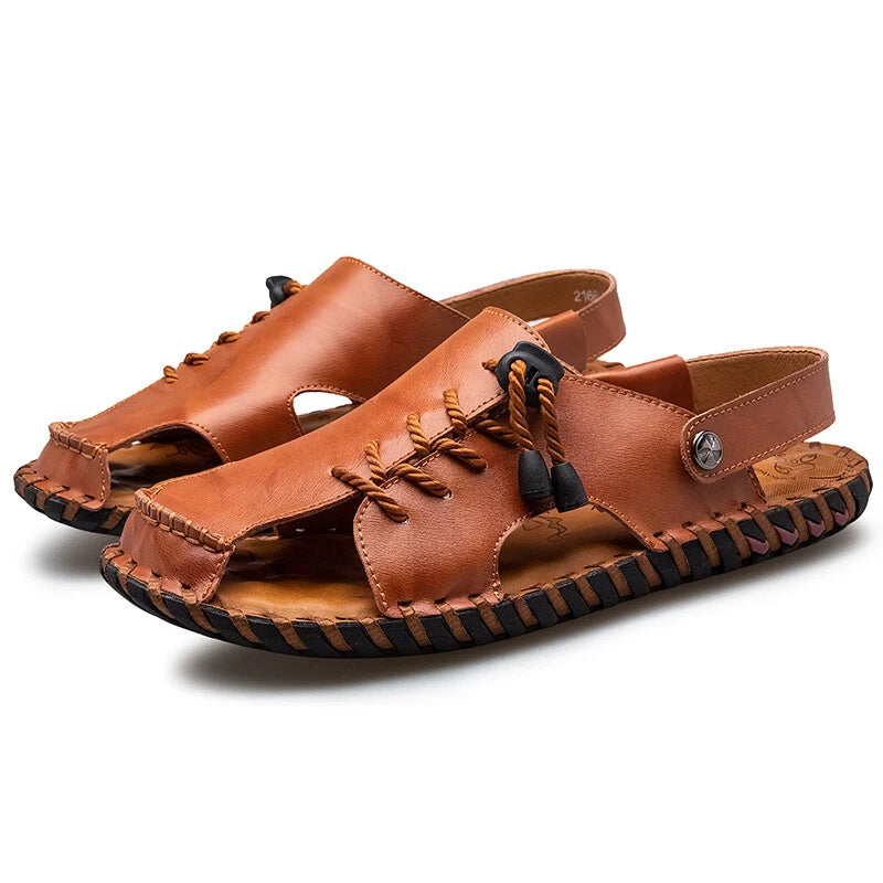 Casual Summer Mens Genuine Leather Sandals Sports Beach Shoes Soft Slippers Size