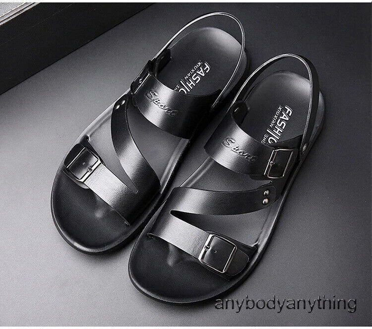 Beach Sandals Leather Roman for Men Shoes Summer Non-slip Outdoor Slippers Size