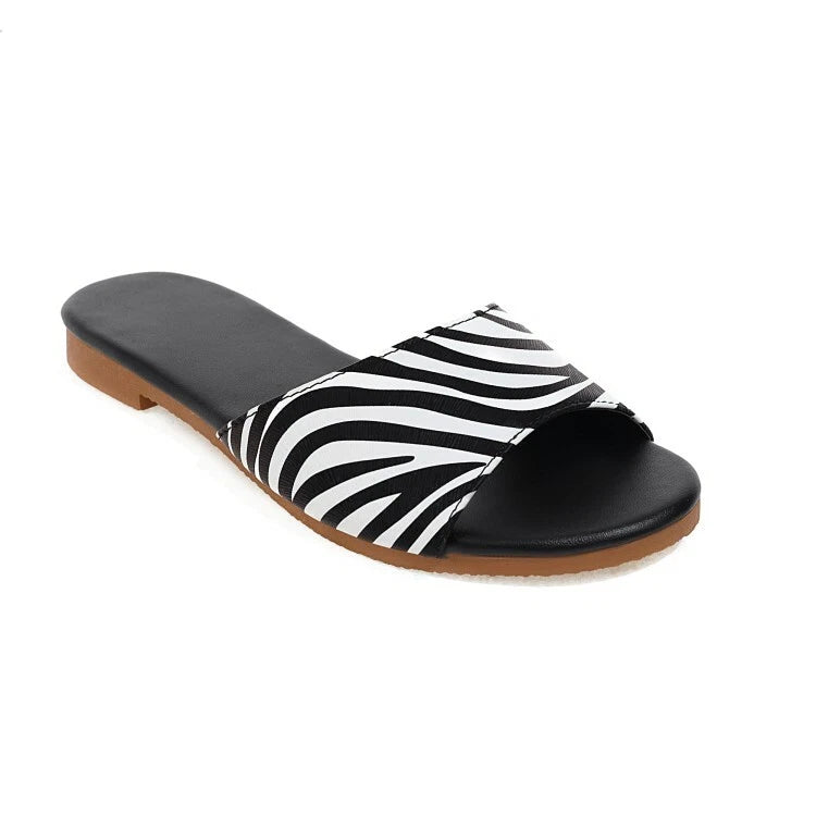 Ladies Casual Peep Toe Slipper Slides Slip On Summer Flat Beach Shoes Sandals B