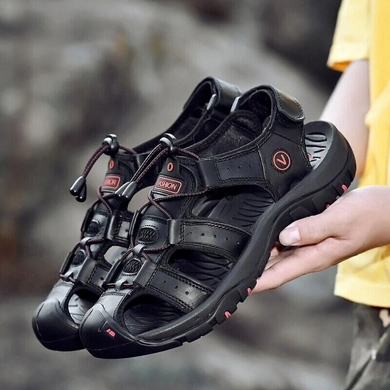 Summer Men's Leather Sandals Closed Toe Beach Nonslip Outdoor Sport Hiking Shoes