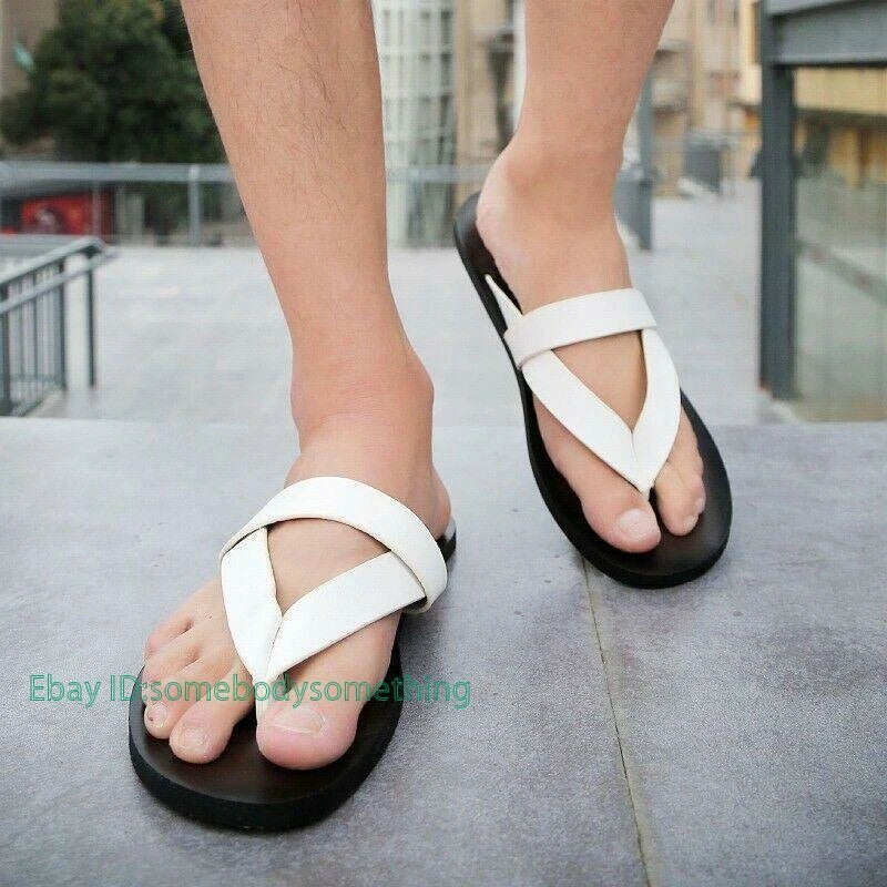 Summer Fashion Mens Beach Outdoor Leather Sandals Strap Shoes Anti-slip Slippers