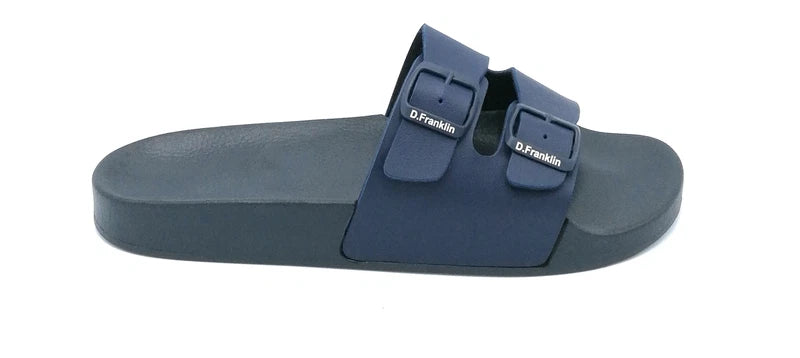Dr Franklin IVK 17901 Rubber Beach Sandals Blue Double Buckle